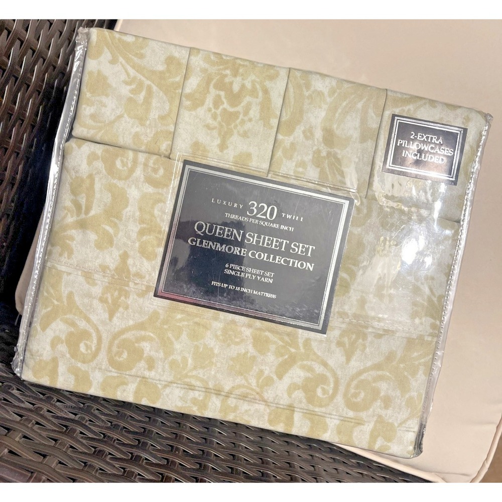 Luxury‎ Twill Glenmore Collection 320T Damask Pattern Queen Sheet Set 6 Pieces